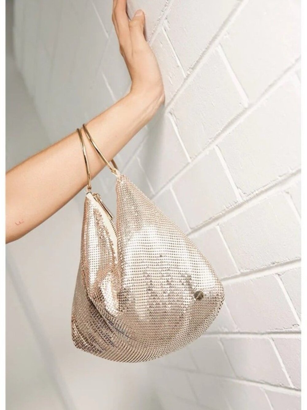 olga berg Shar Mesh Convertible Bag in Gold